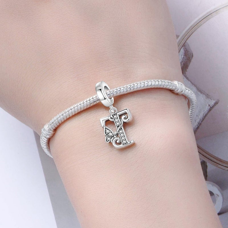 PANPOKI Store 2 Pack 925 Sterling Silver Butterfly Letter Charms for Bracelets and Necklace Alphabet Initial Dangle Pendants Round Spacer Beads Pave Cubic Zirconia Jewelry Gift for Women - Image 4